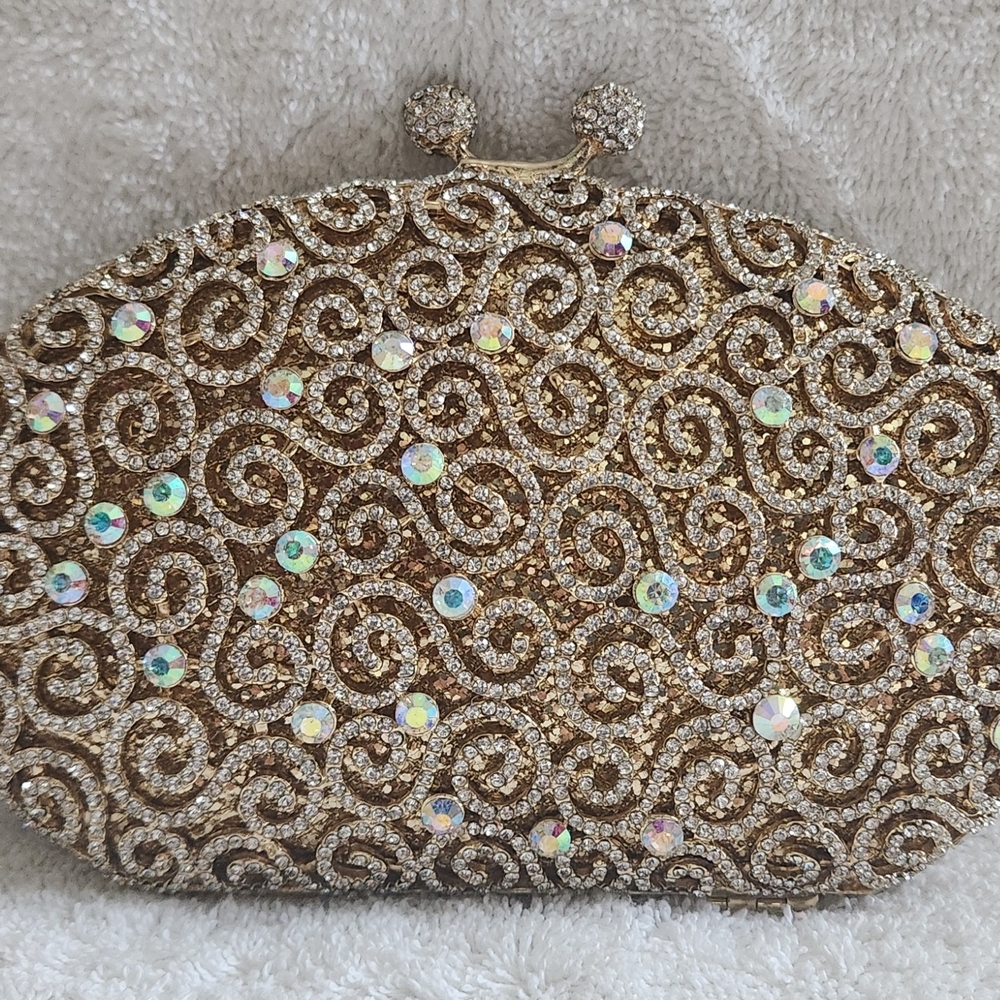 Gold Crystal-Embellished Evening Clutch